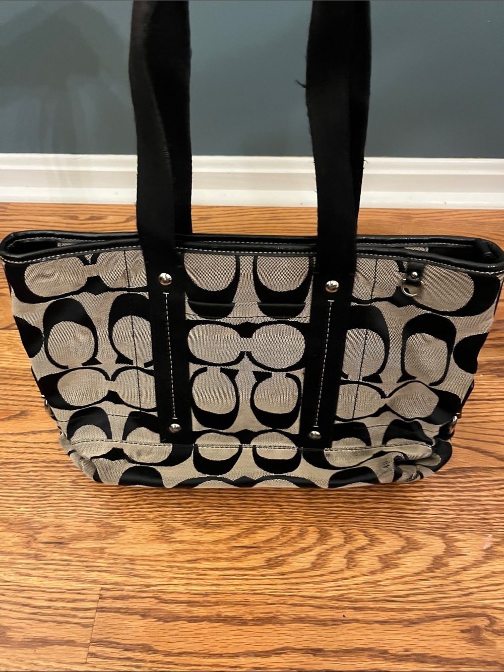 Coach Kyra Signature Monogram Canvas Tote Bag (Model F18855) Fair condition